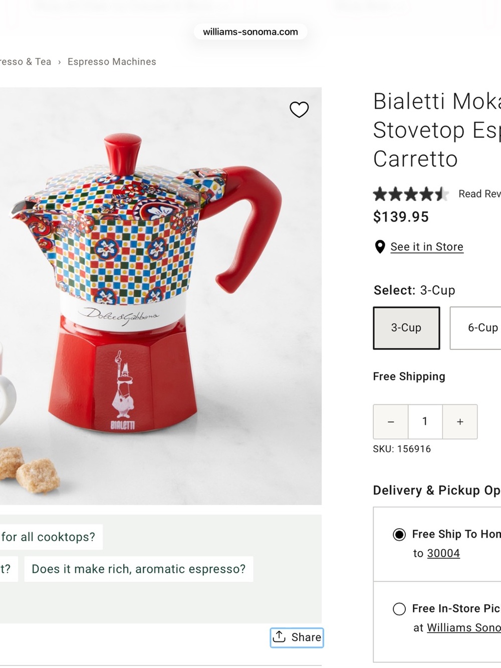 Dolce & Gabbana Red Patterned 3 Cup Stovetop Espresso Maker - Picture 5 of 5